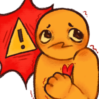 a shaky yellow figure with a beating red heart in their chest looking up. behind them is a big spiky red shape that has a yellow warning sign in it. 
